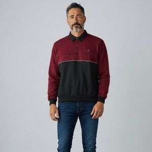 LD‎ Sport Rugby Pullover Sweatshirt Men’s Large Burgundy Black Colorblock